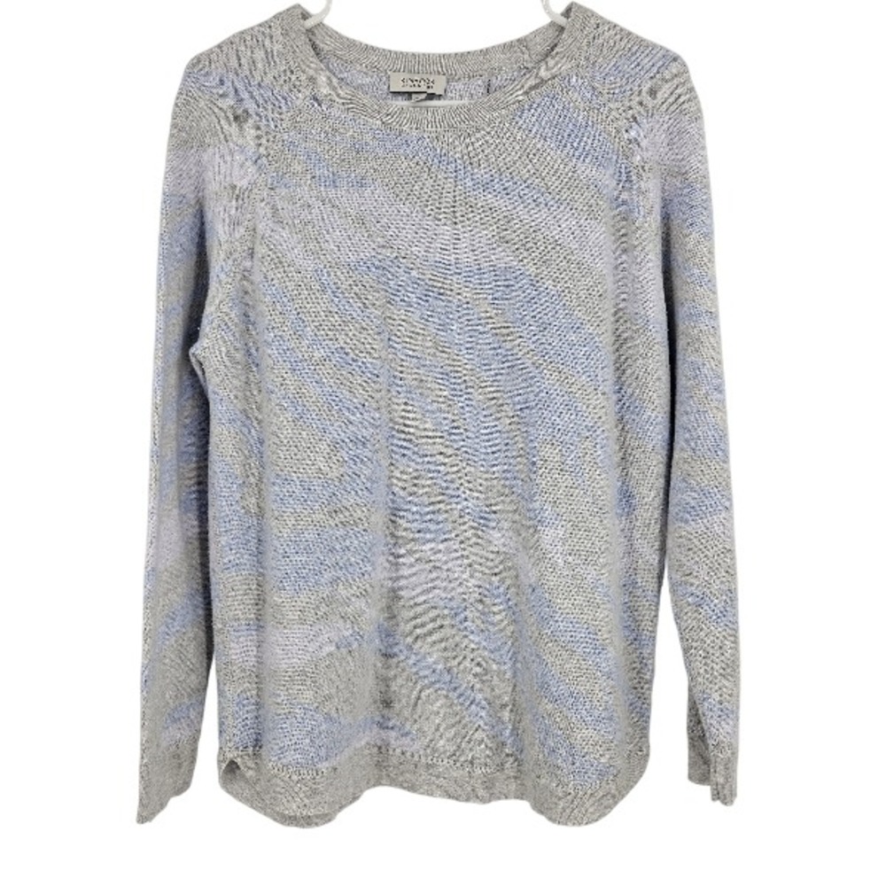 Kinross Sweater Cashmere Blue Gray Animal Print Long Sleeve Pullover Size XS